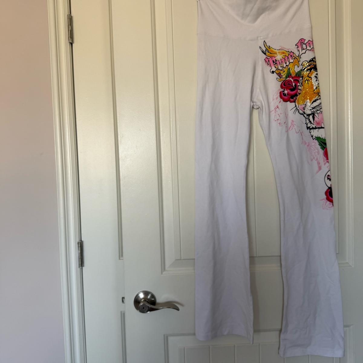 Brand New Y2K TattooInspired White Flare Pants  Rhinestone - Adelanto, California - FleaMarketBay