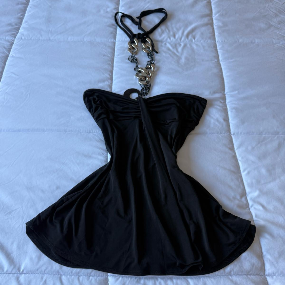 Black Chain Halter Top  Statement Metal Detail  Size Small - Los Angeles, California - FleaMarketBay