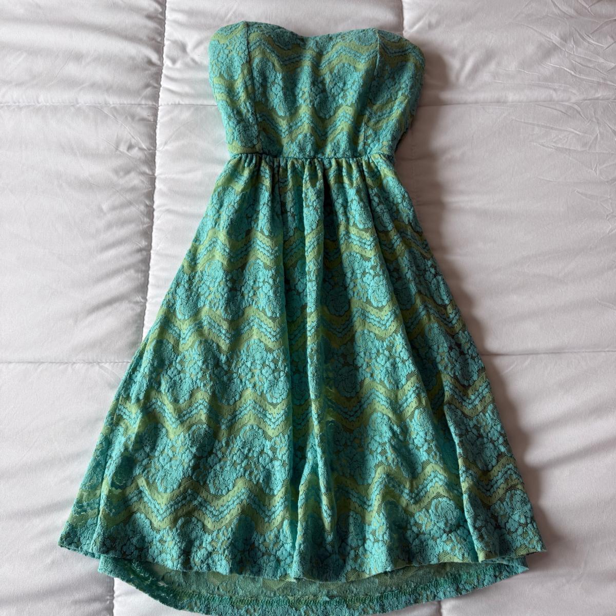 Mint  Teal Strapless Lace FitandFlare Dress  BuiltIn Padded - Los Angeles, California - FleaMarketBay