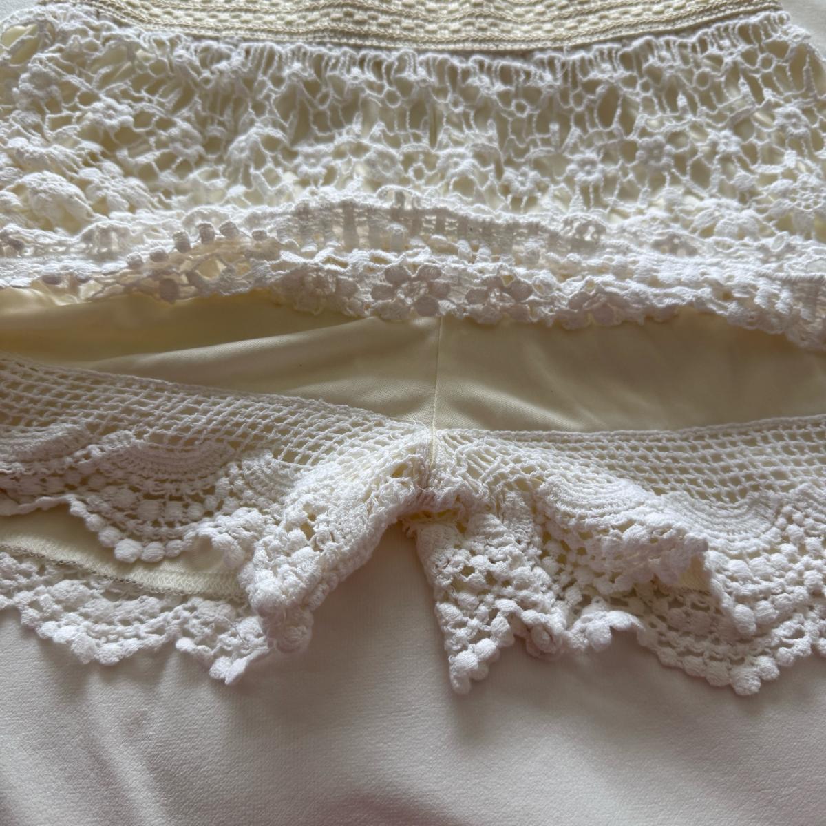 Romantic Ivory Crochet Lace Skort  Floral Boho Overlay Built - Los Angeles, California - FleaMarketBay