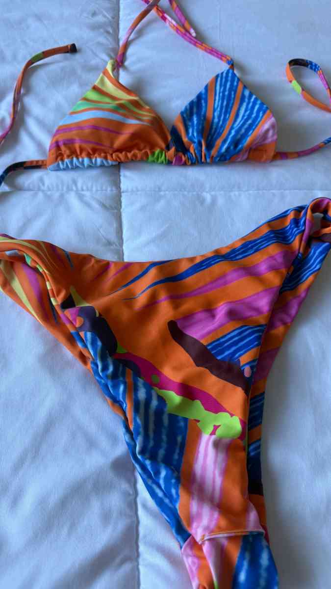 Vibrant Abstract Multicolor Triangle Bikini Set  Padded Top - Los Angeles, California - FleaMarketBay