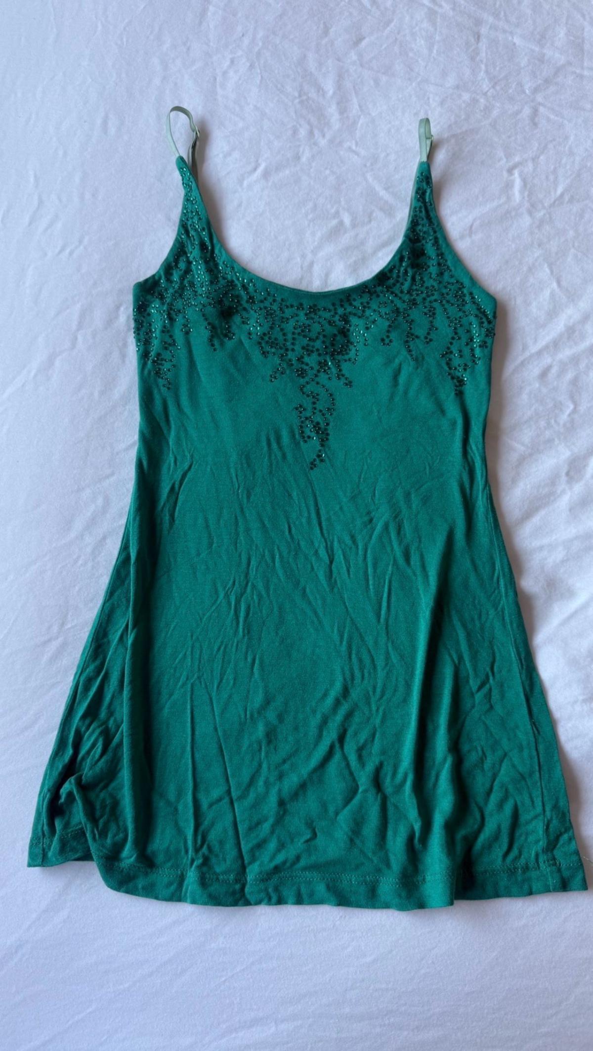 Embellished Teal Green Beaded Camisole Tank Top  Adjustable