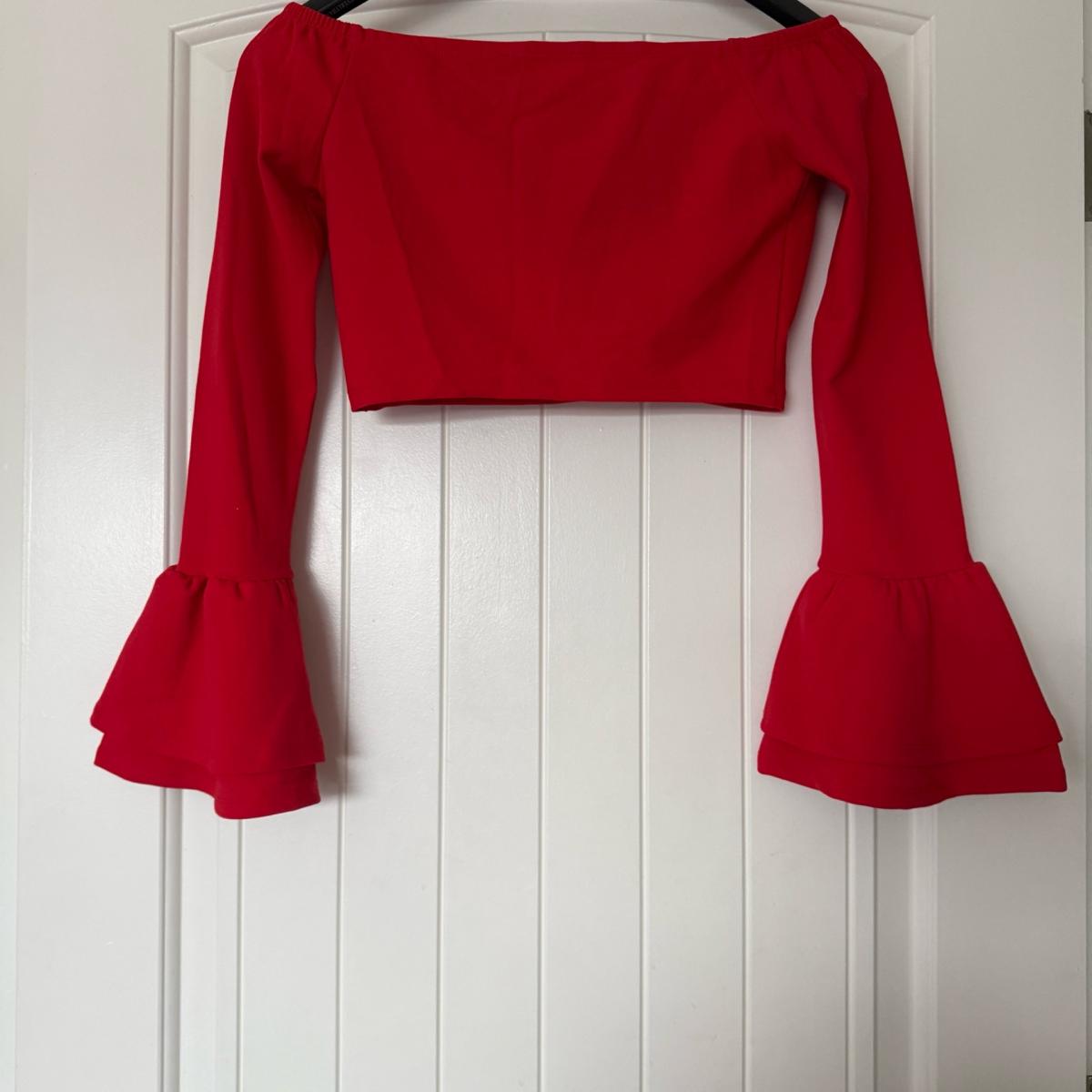 Red OffShoulder Bell Sleeve Crop Top  Bold Flattering  EyeCa - Los Angeles, California - FleaMarketBay