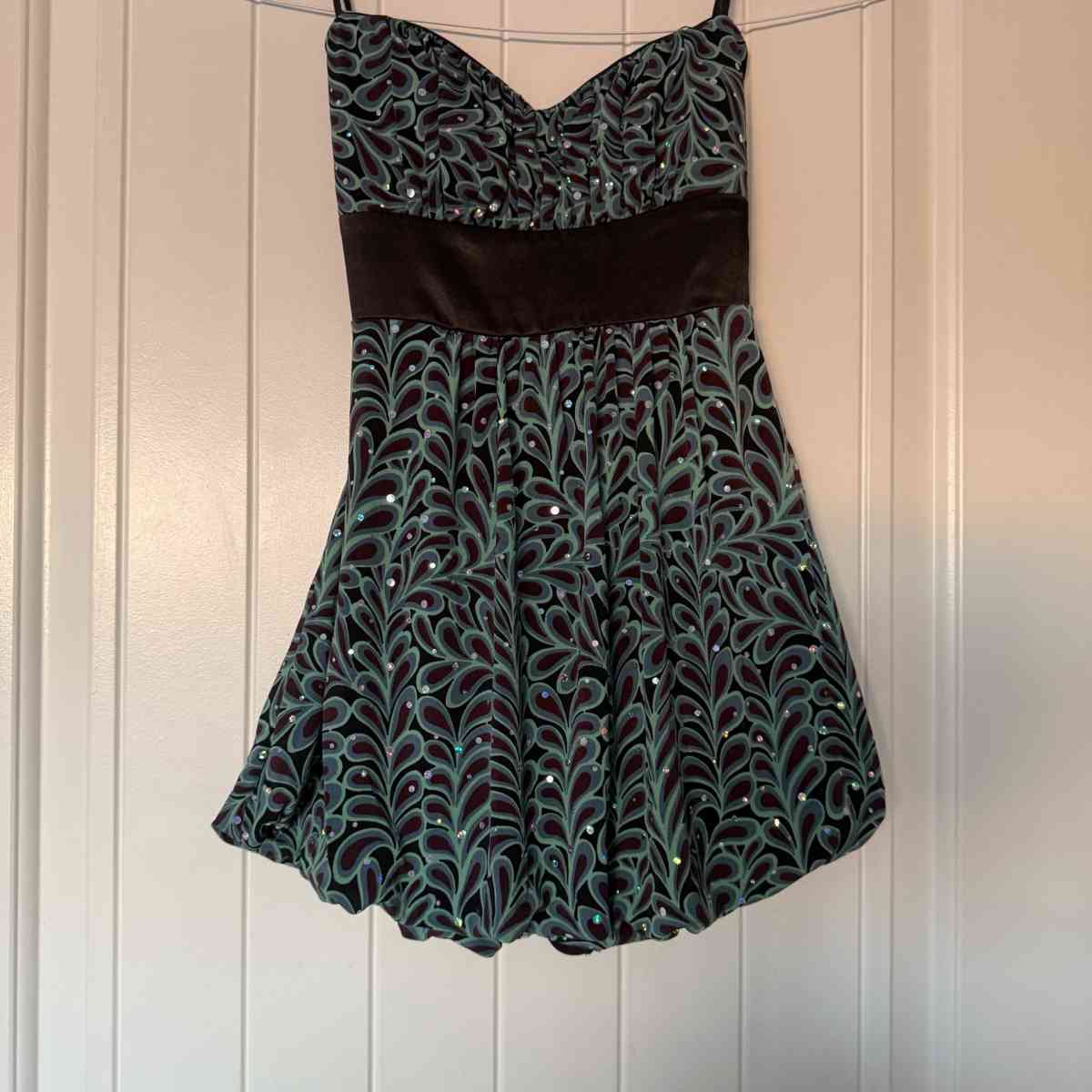 Strapless Teal  Black Sparkle Cocktail Dress with Satin Wais - Los Angeles, California - FleaMarketBay