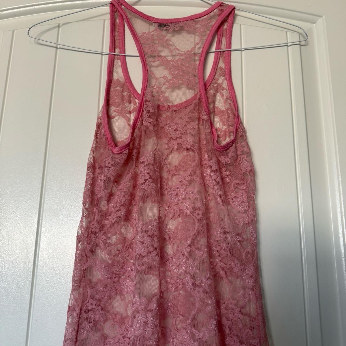 Sheer Dusty Rose Lace Racerback Tank Top  Romantic Boho - Los Angeles, California - FleaMarketBay