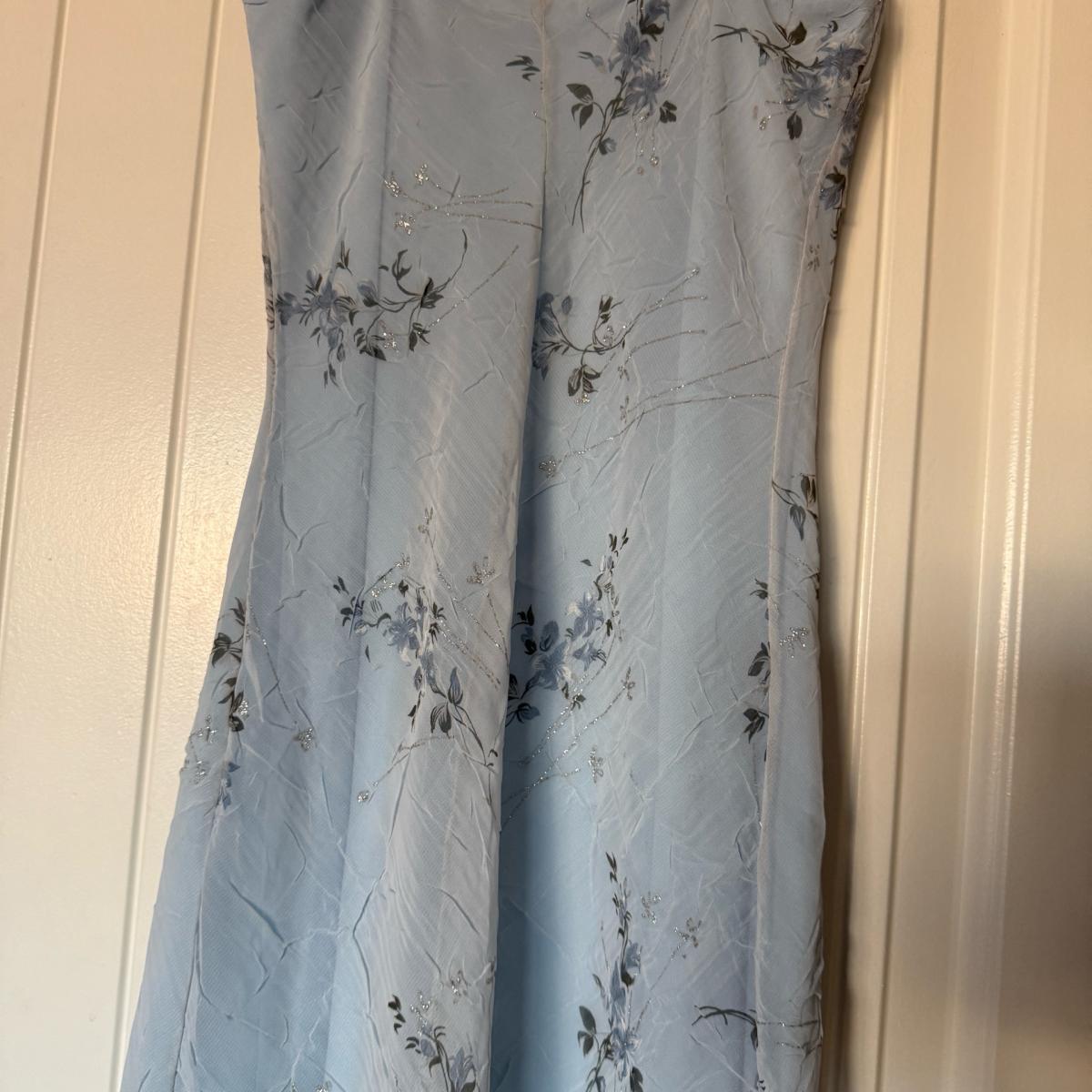 Powder Blue Soft Sky Blue Floral Chiffon Midi Dress  Subtle - Los Angeles, California - FleaMarketBay