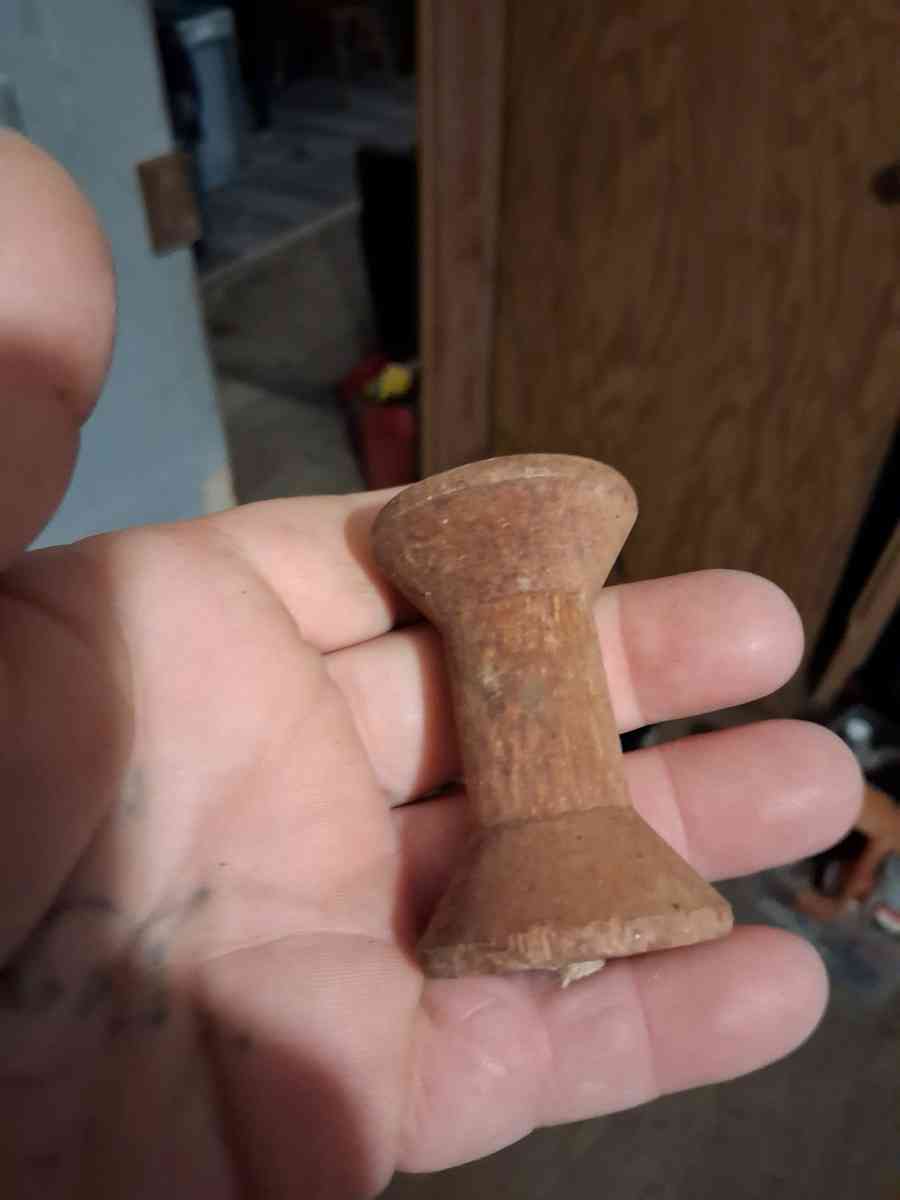 wooden thread spool 1930s has stamps on top - Laurens, South Carolina - FleaMarketBay