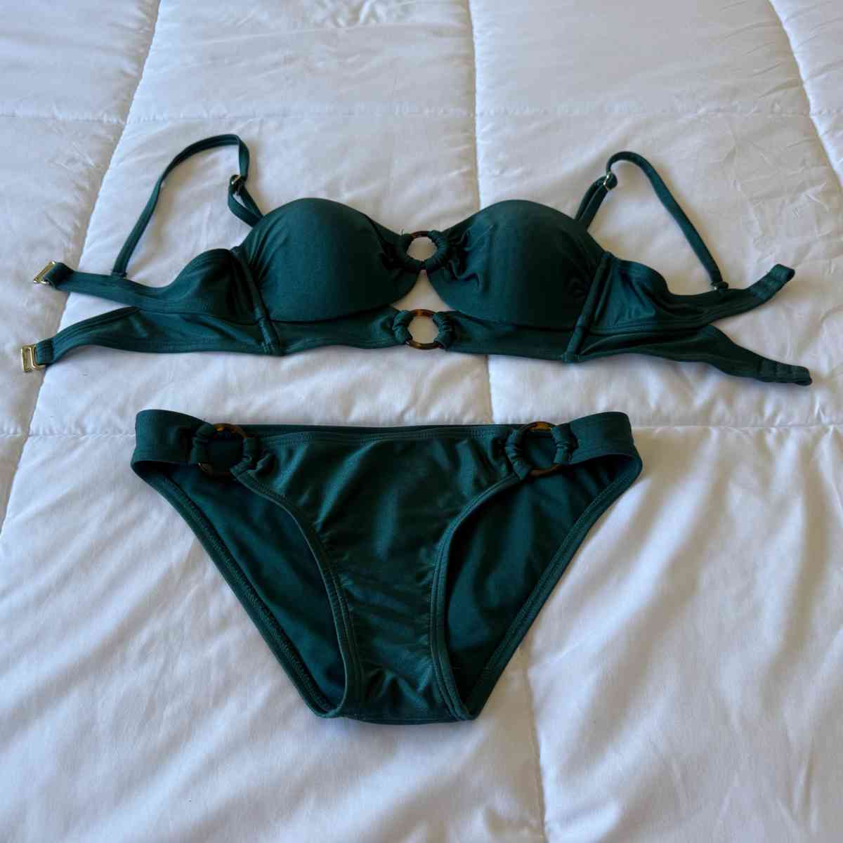 Brand New Forest Green Padded Bikini Set with Ring Details - Adelanto, California - FleaMarketBay