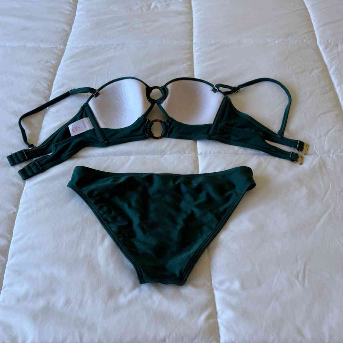 Brand New Forest Green Padded Bikini Set with Ring Details - Adelanto, California - FleaMarketBay