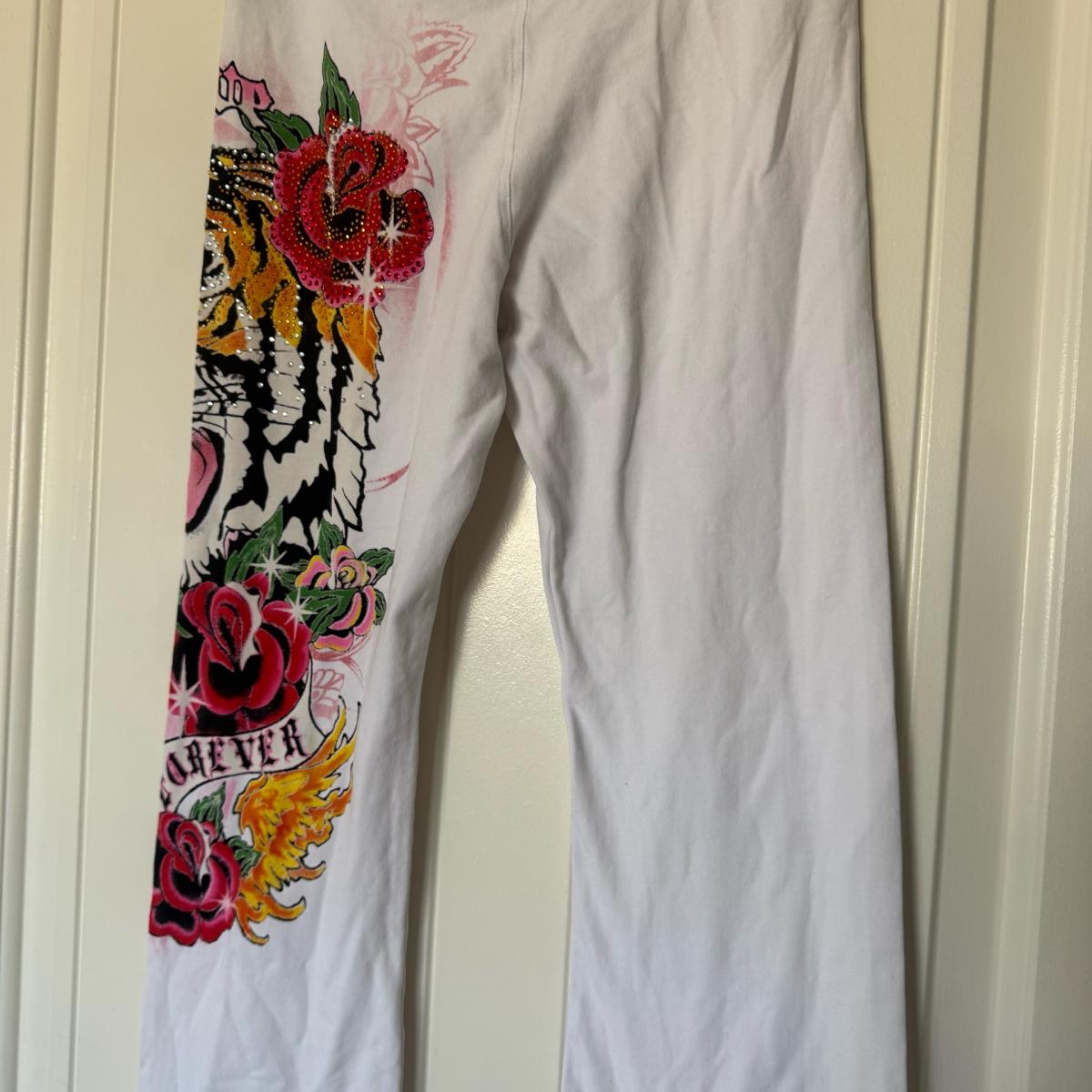 Brand New Y2K TattooInspired White Flare Pants  Rhinestone - Adelanto, California - FleaMarketBay