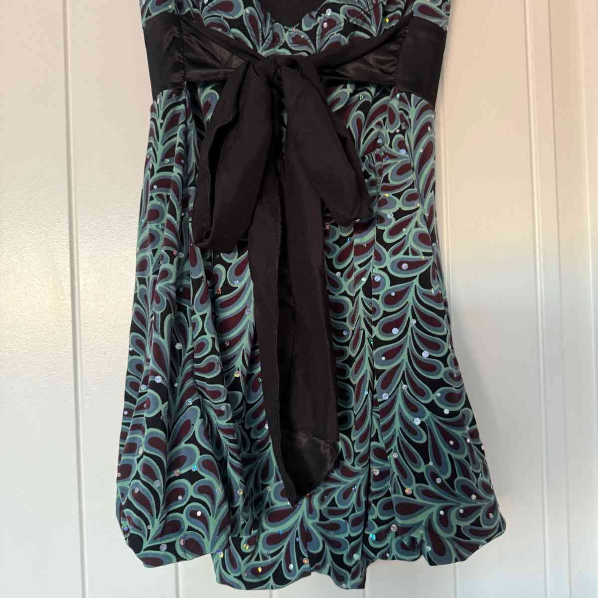 Strapless Teal  Black Sparkle Cocktail Dress with Satin Wais - Los Angeles, California - FleaMarketBay