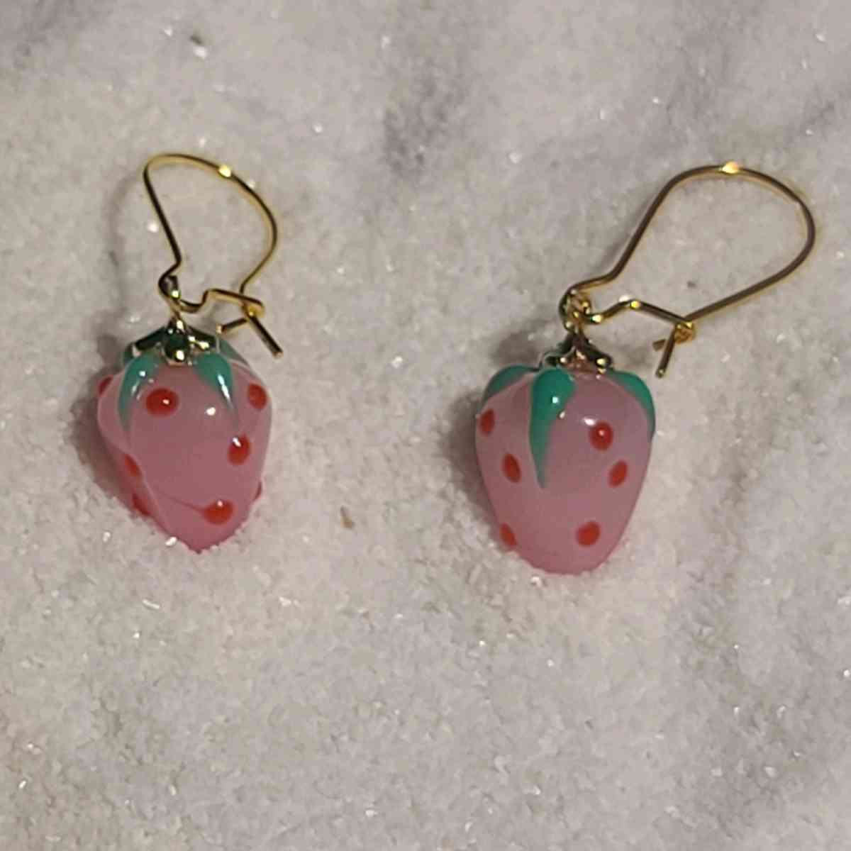 Pink Strawberry Murano Glass Earrings - Detroit, Michigan - FleaMarketBay
