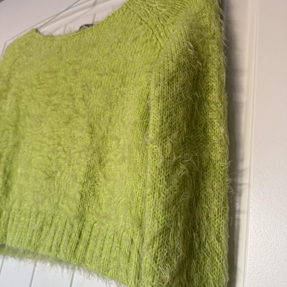 Bratz Inspired Lime Green Fuzzy Cropped Sweater  Y2K Mohair - Los Angeles, California - FleaMarketBay