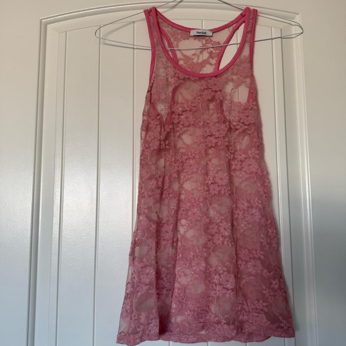 Sheer Dusty Rose Lace Racerback Tank Top  Romantic Boho - Los Angeles, California