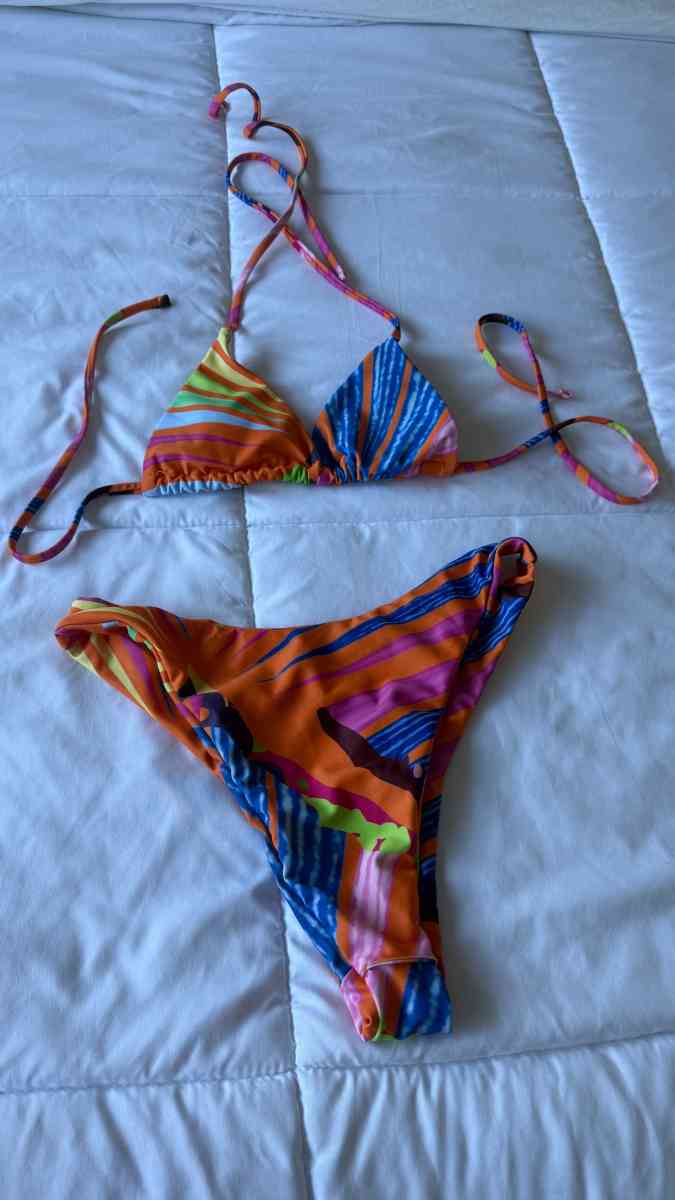 Vibrant Abstract Multicolor Triangle Bikini Set  Padded Top - Los Angeles, California