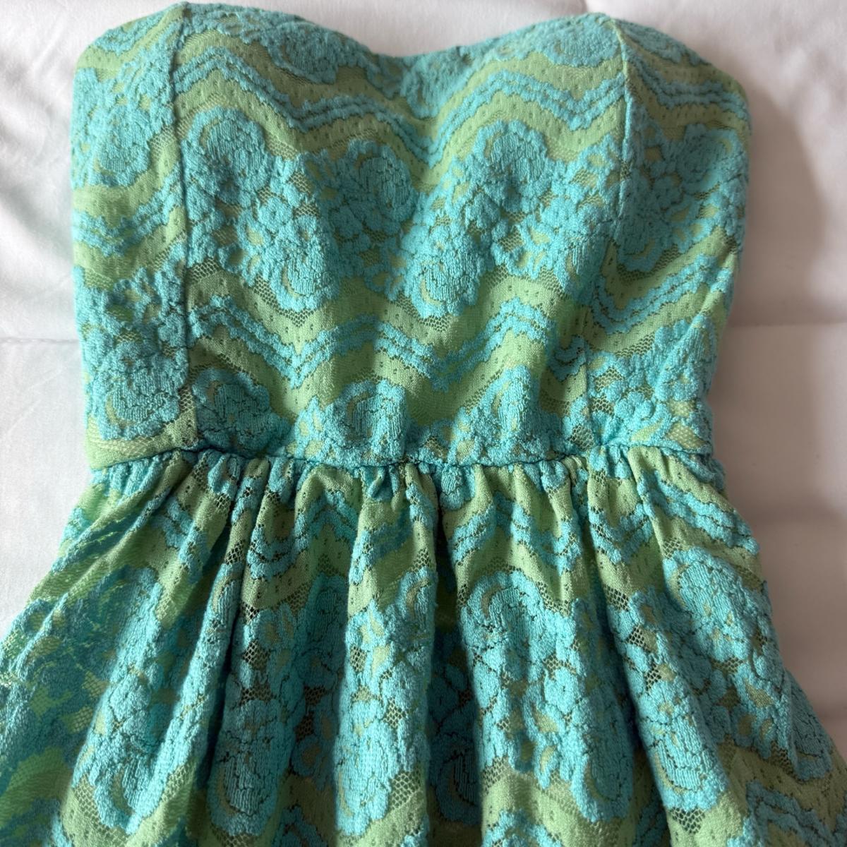 Mint  Teal Strapless Lace FitandFlare Dress  BuiltIn Padded - Los Angeles, California - FleaMarketBay