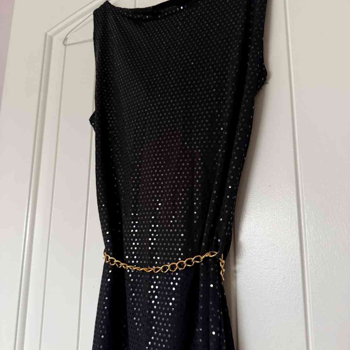 Black Metallic Polka Dot Cowl Neck Cocktail Dress with Gold - Los Angeles, California - FleaMarketBay