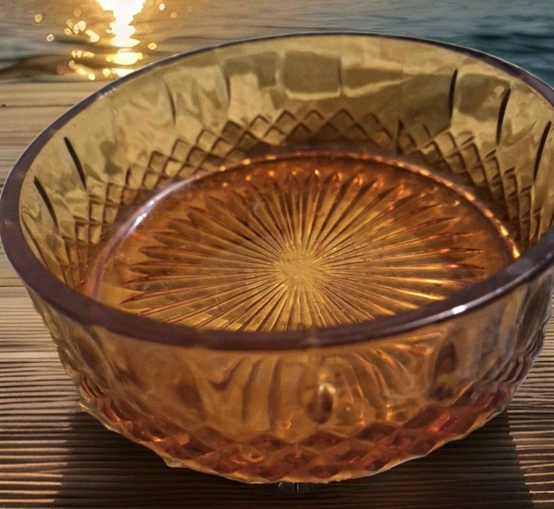 Vintage Amber Glass 70s Candy Dish No lid
