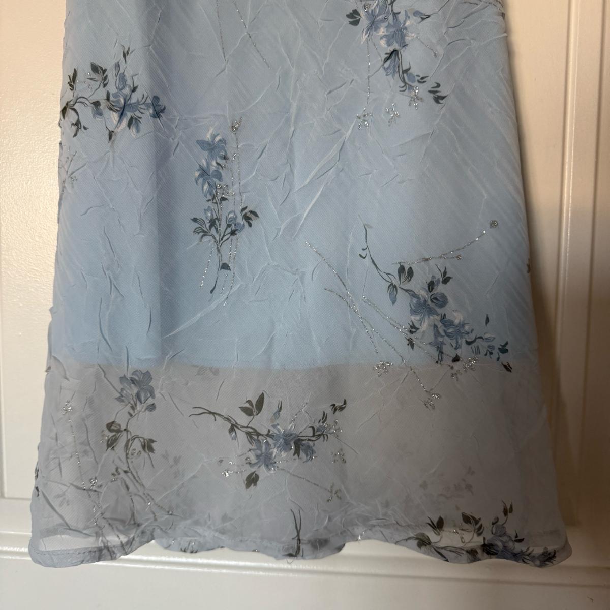 Powder Blue Soft Sky Blue Floral Chiffon Midi Dress  Subtle - Los Angeles, California - FleaMarketBay