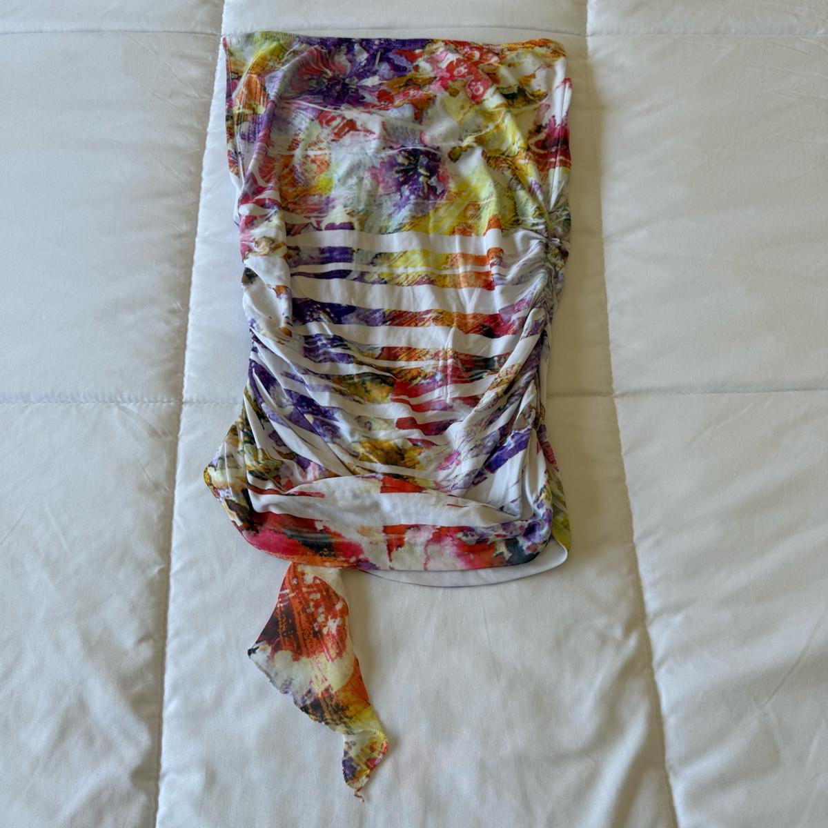 Strapless Abstract Watercolor Ruched Tube Top  Vibrant Multi - Los Angeles, California - FleaMarketBay