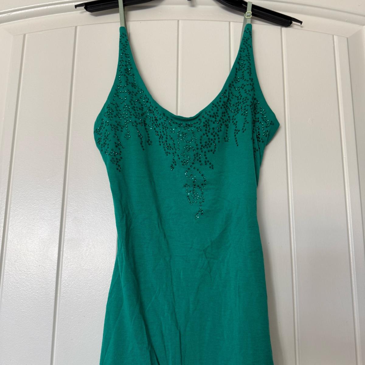 Embellished Teal Green Beaded Camisole Tank Top  Adjustable - Los Angeles, California - FleaMarketBay