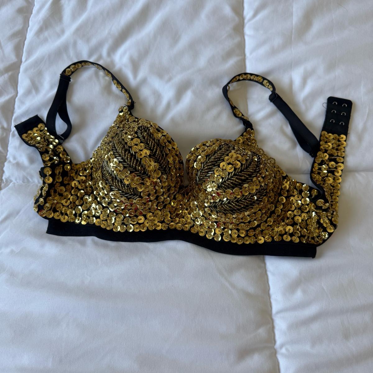 Brand HandEmbellished Gold Sequin Performance Bra  Showgirl - Los Angeles, California