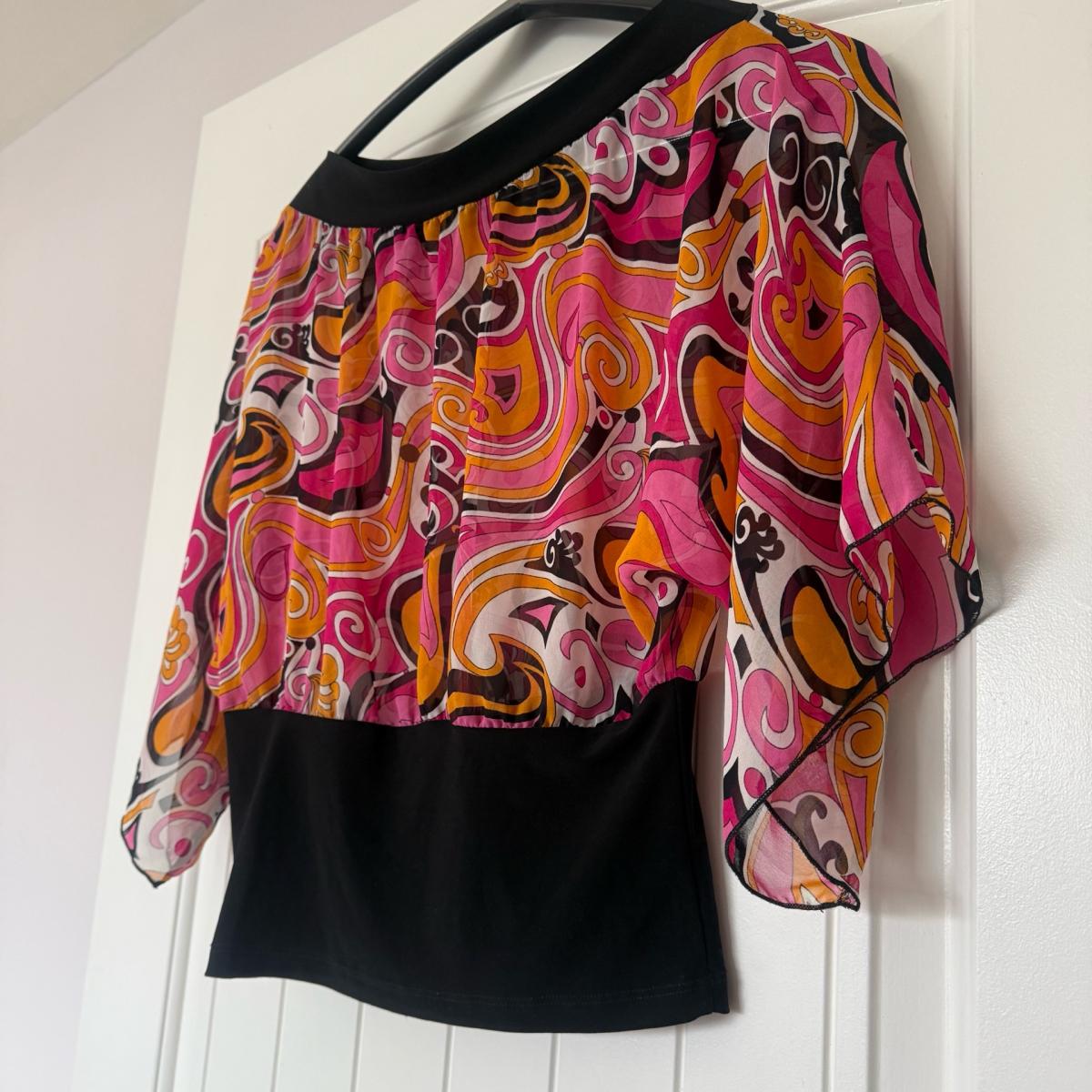 Retro Pink  Orange Paisley OffShoulder Blouse  Sheer Chiffon - Los Angeles, California - FleaMarketBay