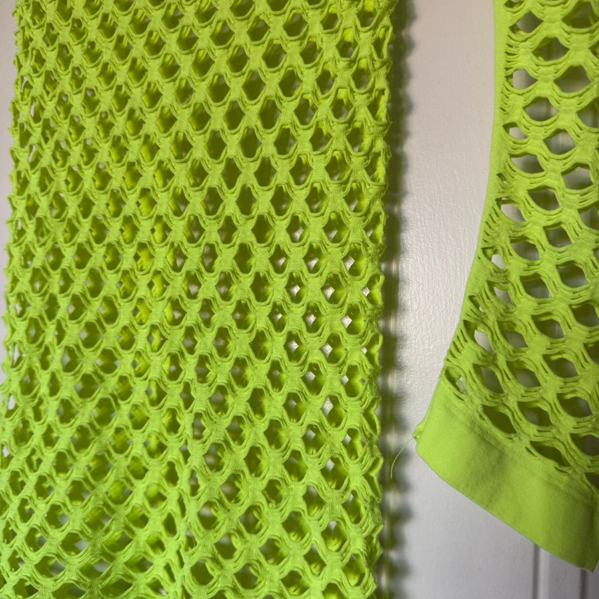 Neon Lime Green Fishnet Mesh Long Sleeve Tunic  Y2K Festival - Los Angeles, California - FleaMarketBay