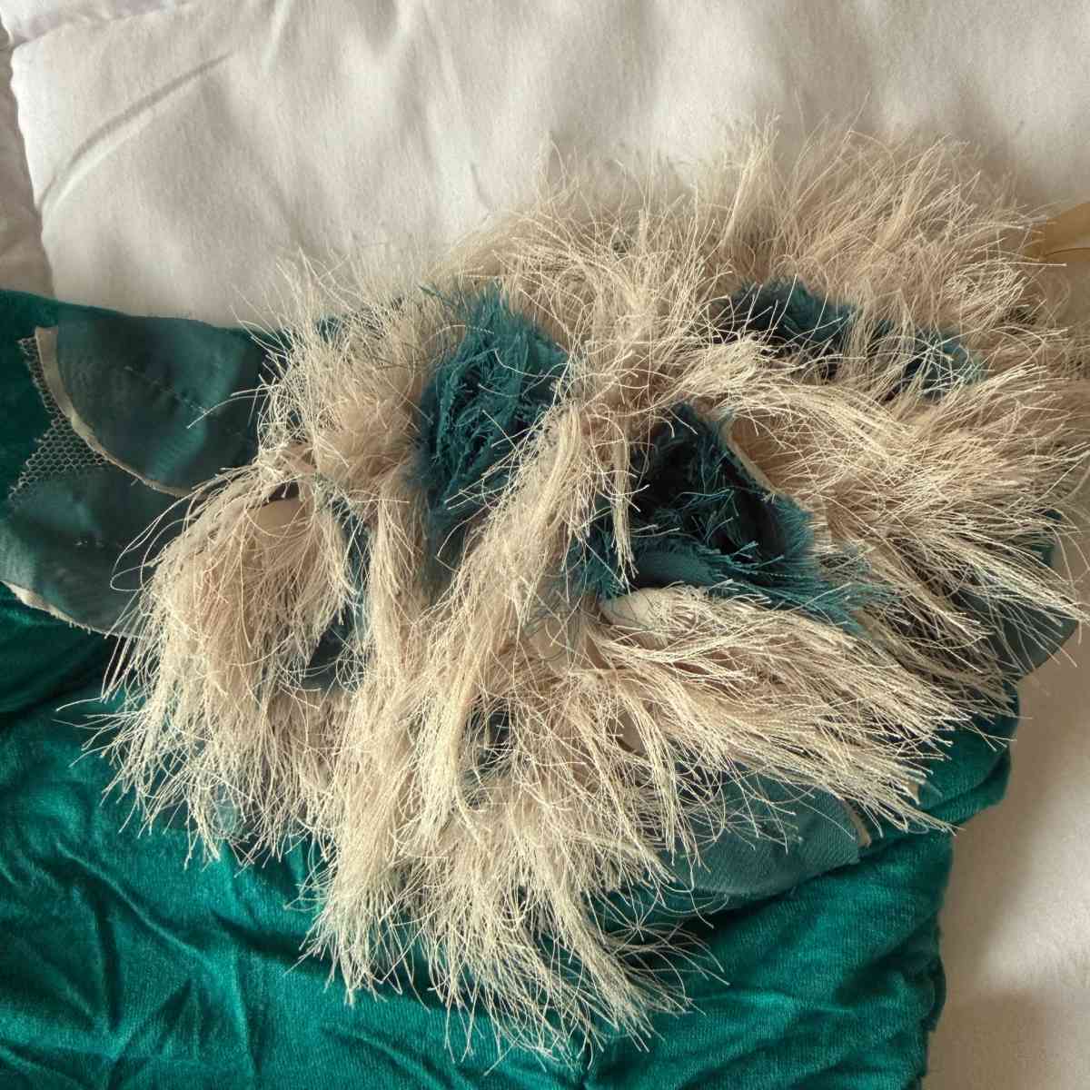 Teal Strapless Ruched Cocktail Dress with Feather Trim - Los Angeles, California - FleaMarketBay