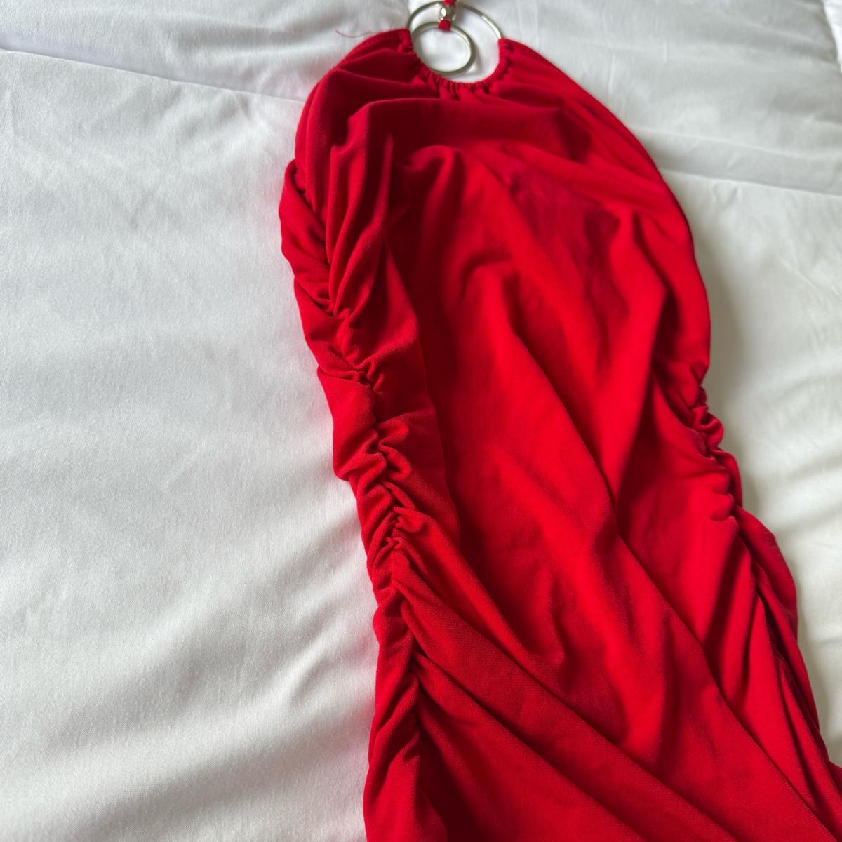 Bold Red Ruched Halter Tank with Metal Ring Detail S - Los Angeles, California - FleaMarketBay