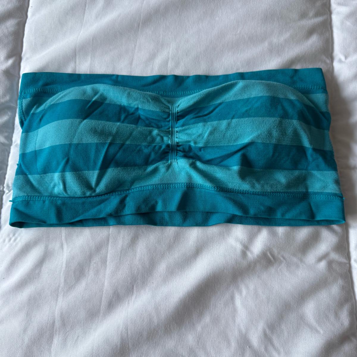 Teal Seamless Strapless Bandeau Top  Ruched Front Soft Stret