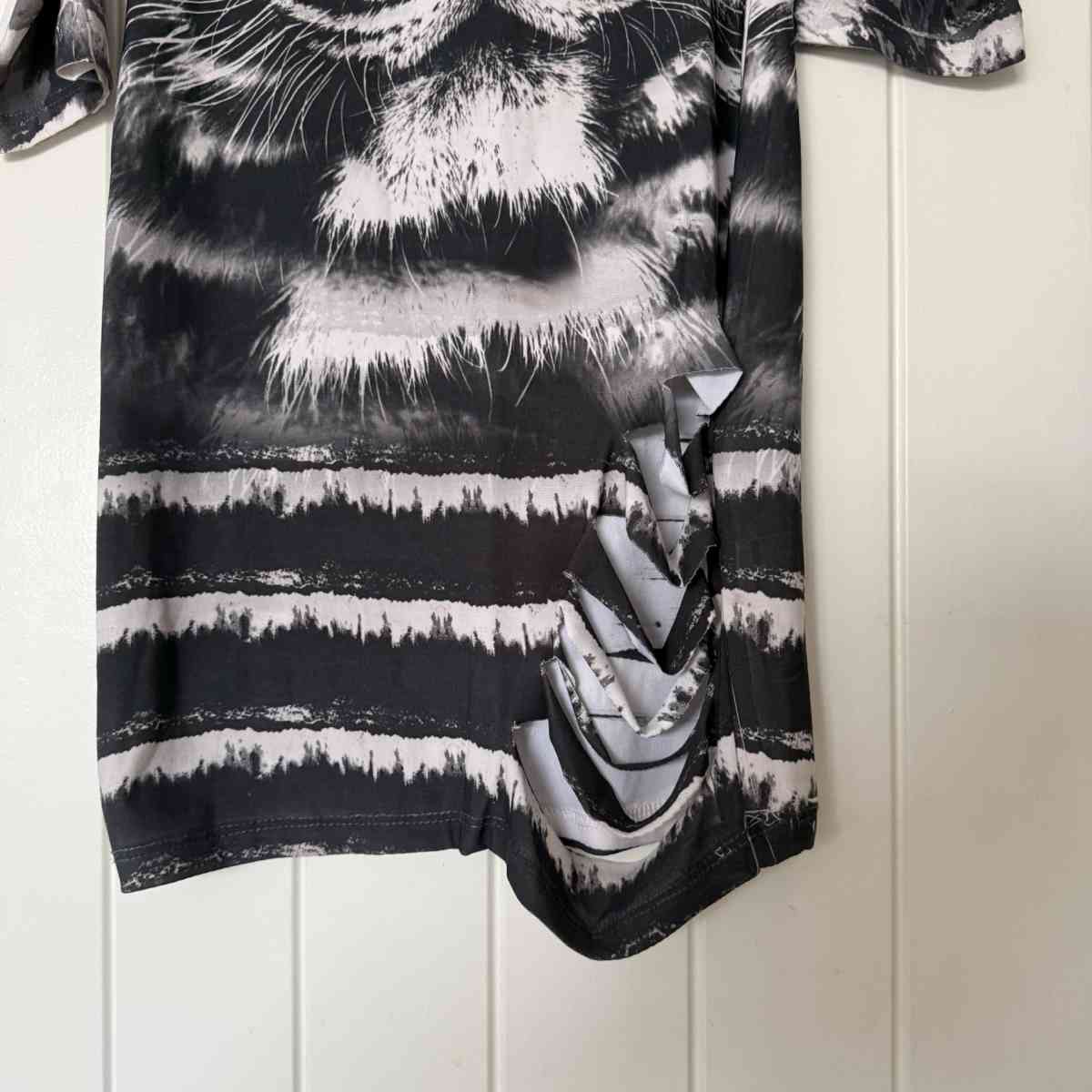 Black  White Tiger Print Bodycon Dress with Ladder CutOut Sl - Los Angeles, California - FleaMarketBay