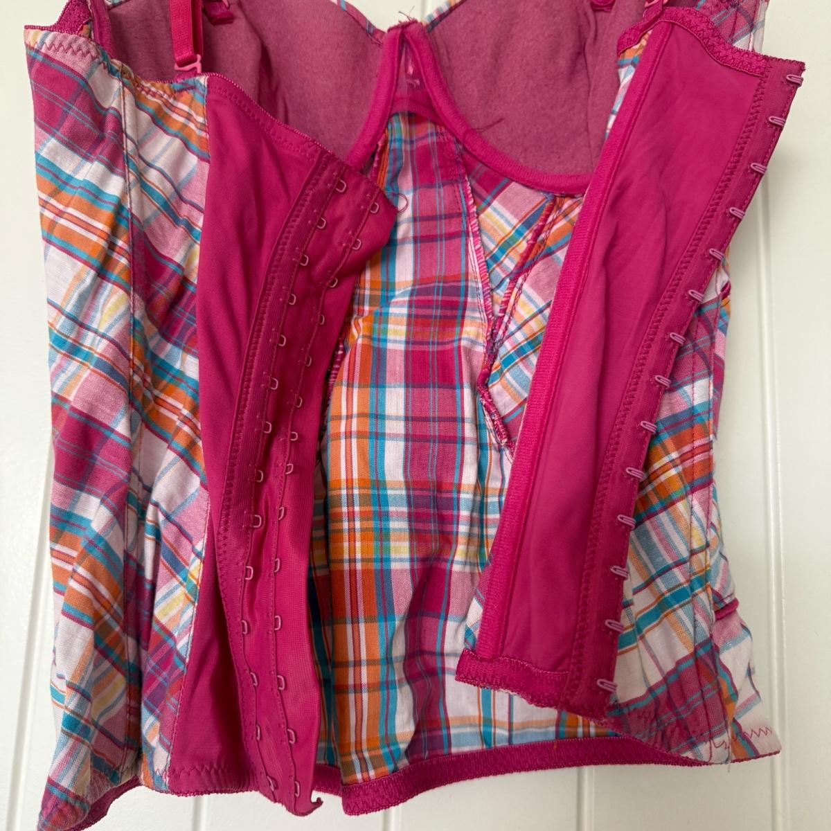 Pink Plaid Corset Bustier Top  Y2K Structured Boned Crop w B - Los Angeles, California - FleaMarketBay