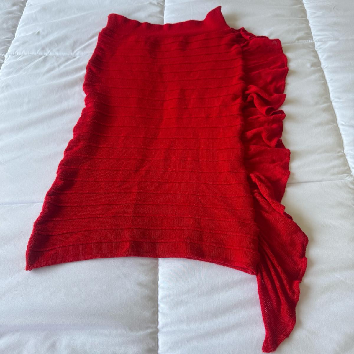Red Ribbed Knit Ruffle Bodycon Skirt  Convertible Strapless - Los Angeles, California