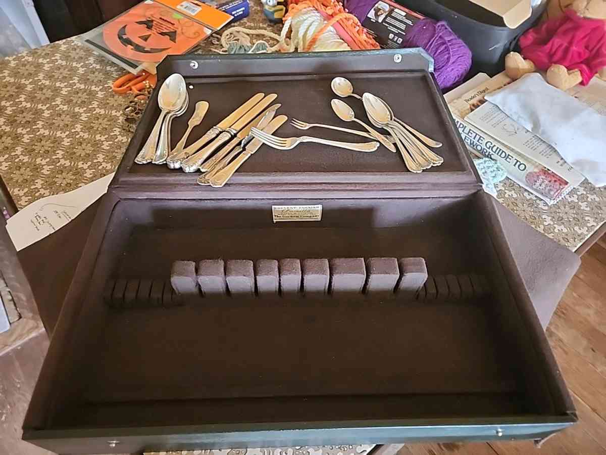 Silver silverware box with some silverware - Adirondack, New York