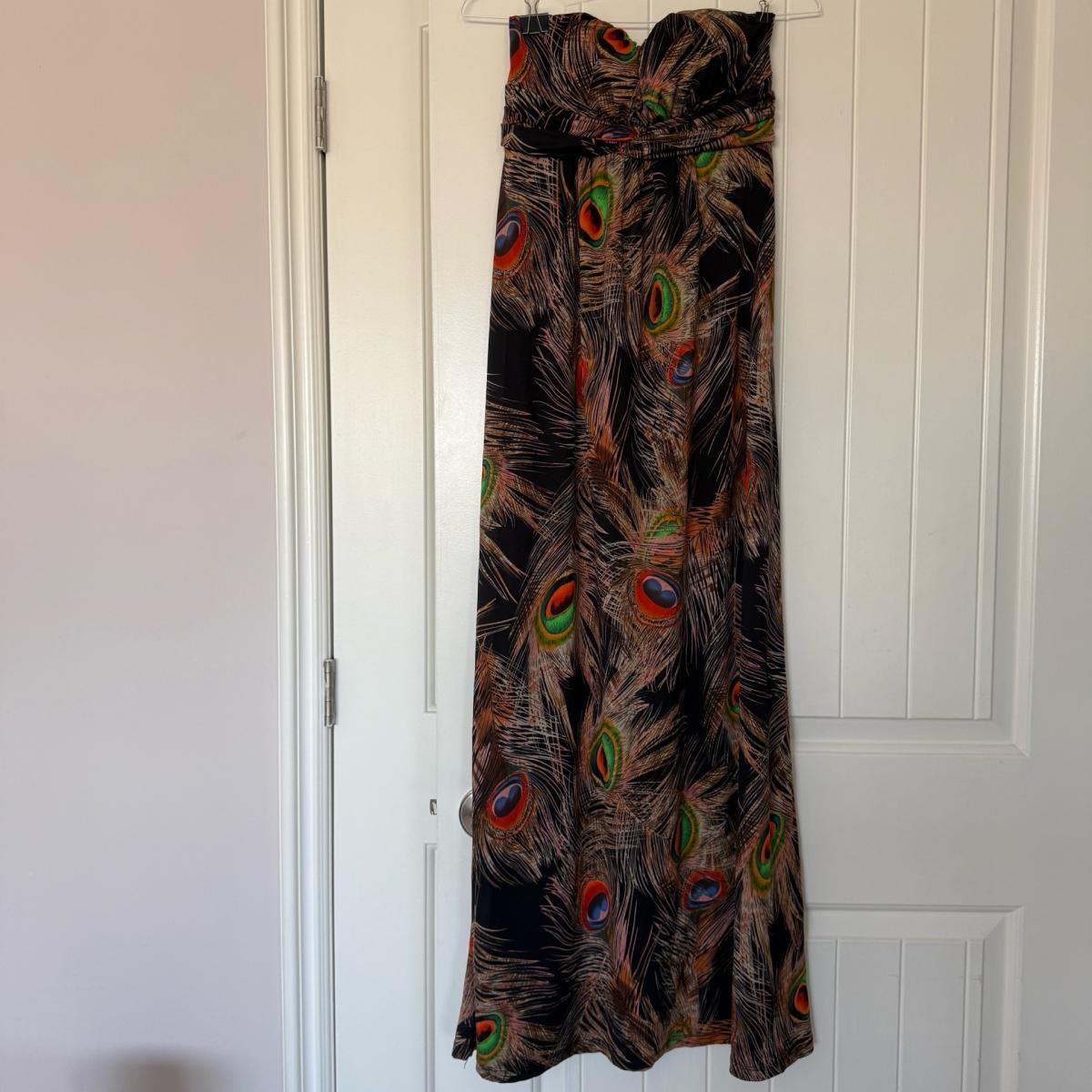 Poetry Boho Strapless Peacock Feather Maxi Dress with Padded - Los Angeles, California