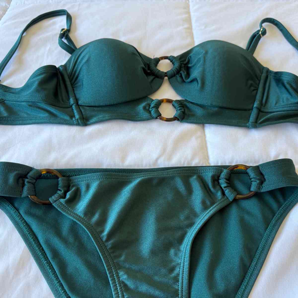 Brand New Forest Green Padded Bikini Set with Ring Details - Adelanto, California - FleaMarketBay