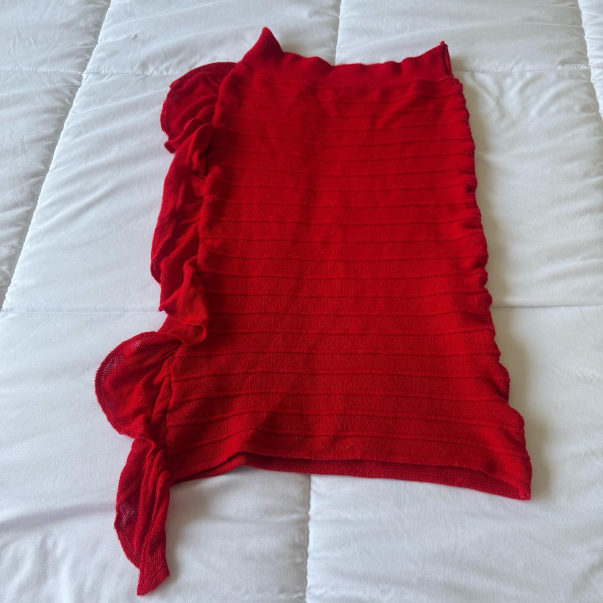 Red Ribbed Knit Ruffle Bodycon Skirt  Convertible Strapless - Los Angeles, California - FleaMarketBay