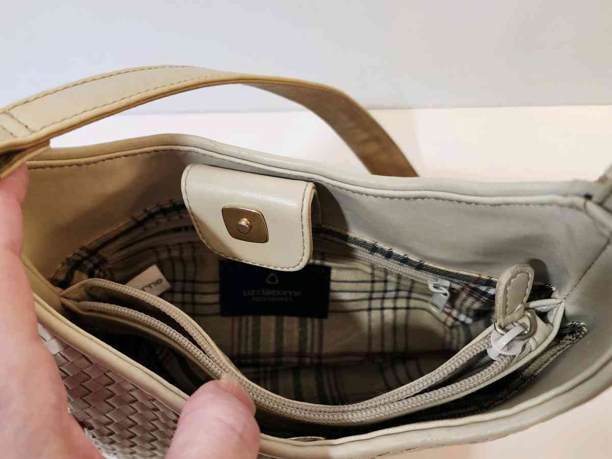 Vintage Liz Claiborne Beige Faux Leather Woven Handbag - Lake Forest, California - FleaMarketBay