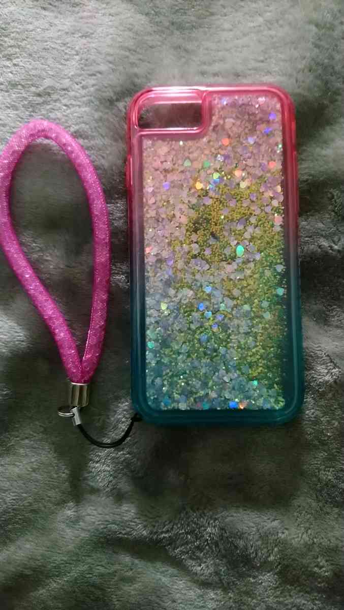 IPhone 7 pink heart jelly glitter case