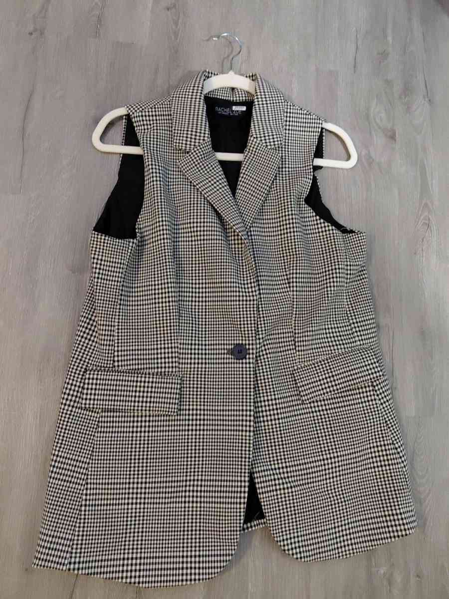 Rachel Zoe Houndstooth Long Vest One Button Black White - Houston, Texas