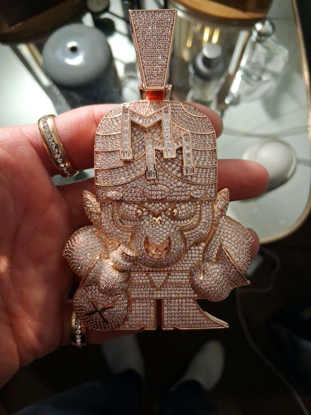 14k Rose Gold Vermeil over Sterling Silver Iced Out Pendant