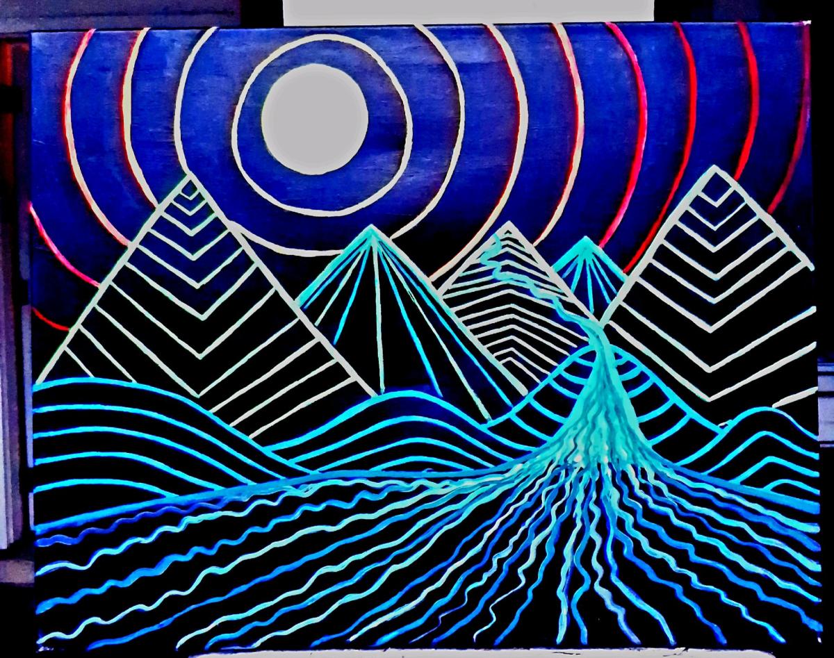 Pair of Acrylic Paintings 1 signed by artist Blacklight Neon
