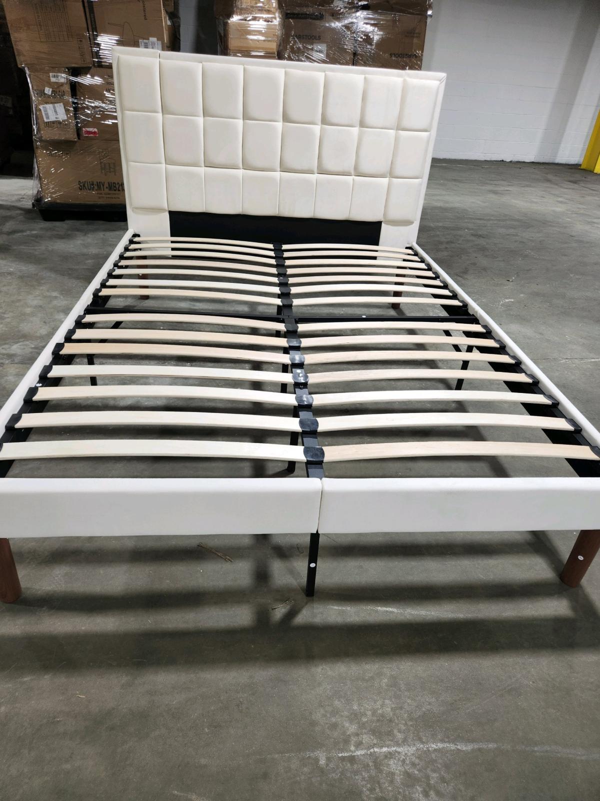 bed frame Queen beige delivery available marco de cama Queen - Charlotte, North Carolina - FleaMarketBay