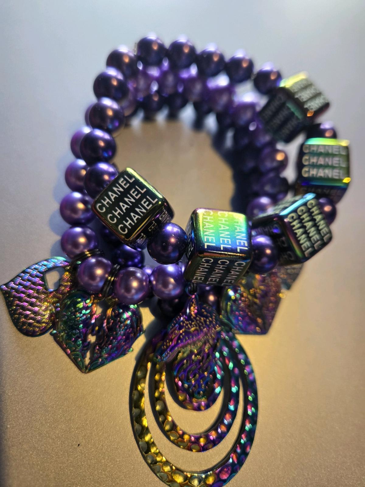 3pc Beaded Charm Bracelet set purple - Garysburg, North Carolina