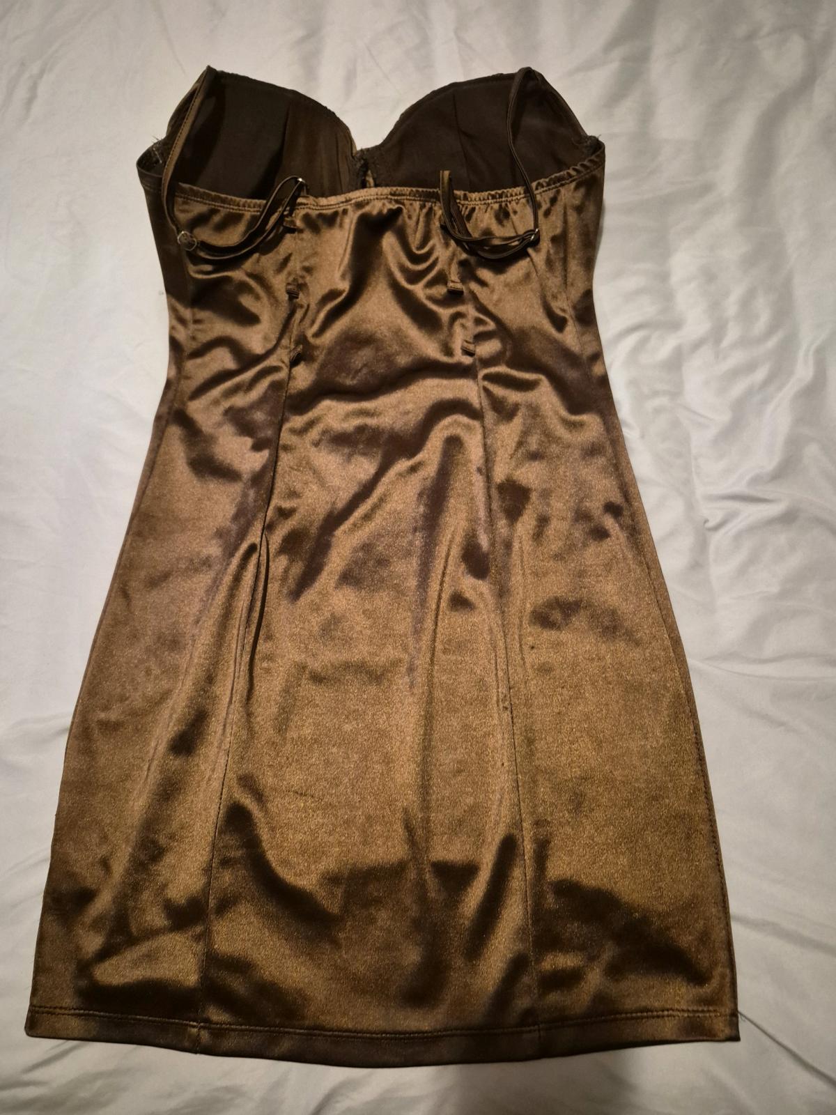 Brown Satin Fitted Mini Dress Size M Adjustable Straps - Winston Salem, North Carolina - FleaMarketBay