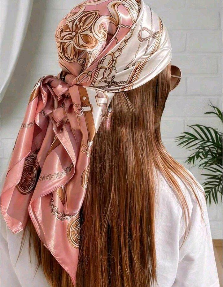 Blush Pink  Gold Satin Chain Print Head Wrap Scarf - Houston, Texas