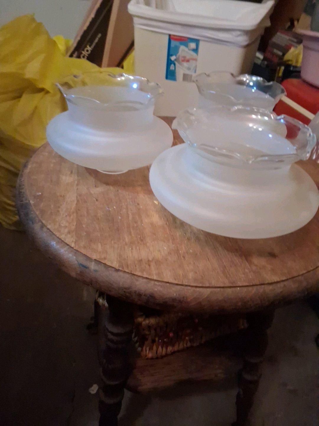 3 Antique Frosted Glass Lamp Shades Ruffled Edge - Kansas City, Missouri - FleaMarketBay