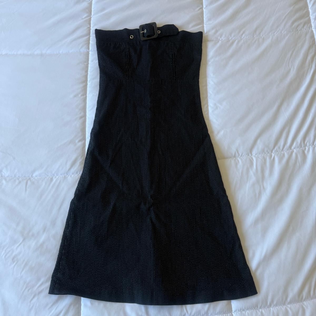 Vintage Y2K Strapless Pinstripe Midi Dress  Corset Style