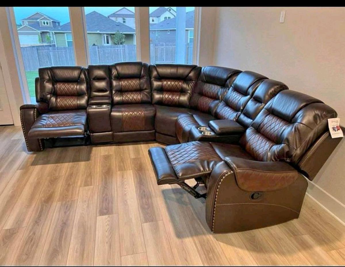 Brown Leather Sectional Recliner  New  Cup Holders  ONLY 53 - Miami, Florida - FleaMarketBay
